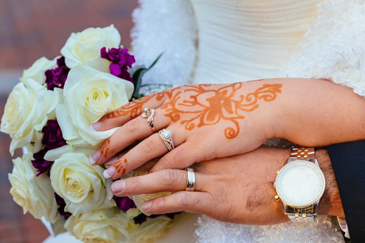 Bride's Hand With Henna Tattoo And Jewellery, Wedding